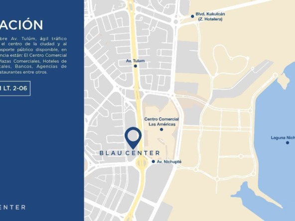 Oficina en venta en cancun centro - mapa con la ubicación donde se encuentra la oficina acompañado de texto con referencias