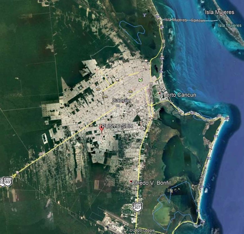 Terreno en venta av 135 cancún - mapa de cancún donde se señala la ubicación del terreno
